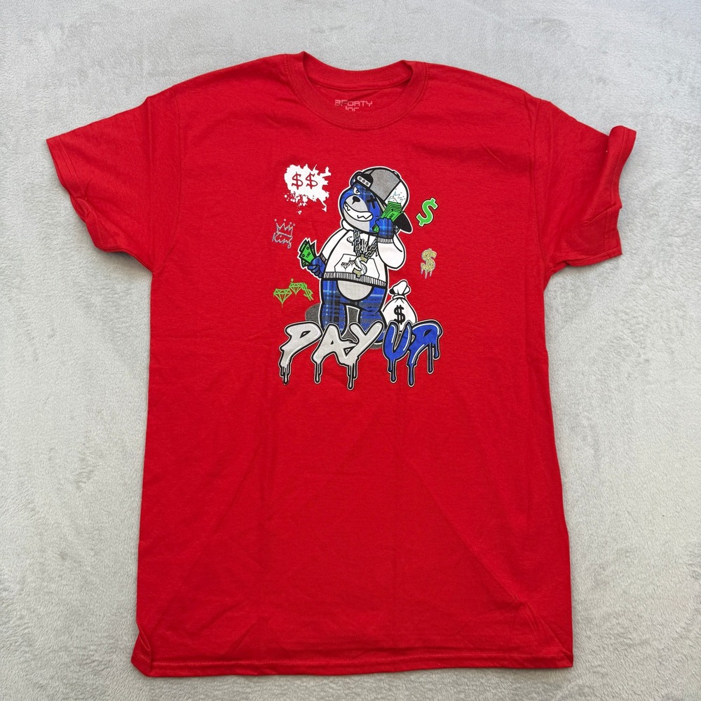 3Forty Inc T Shirt Mens Medium Red Pay Up Money Bear Graphic Streetwear Hip Hop - Picture 1 of 4
